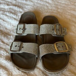 Silver Rhinestone Buckle Sandals